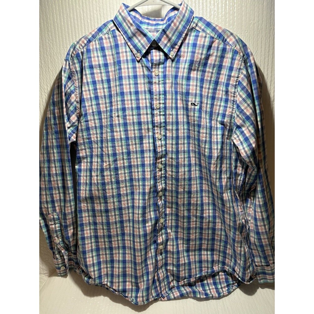 Men's Vineyard Vines Blue and Pink Whale Shirt Slim Fit XL by Shep & Ian